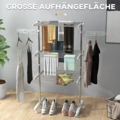 Mobiler Wäscheständer Wäschetrockner Kleiderständer 3 Ebenen klappbar Rolle 80-142 x 55 x 152 cm