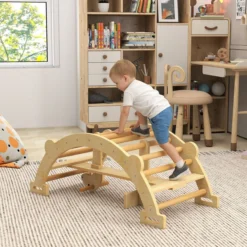Montessori Klettergerüst Indoor, 2 in 1 Kletterbogen Kletterspielzeug aus Holz