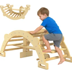 Montessori Klettergerüst Indoor, 2 in 1 Kletterbogen Kletterspielzeug aus Holz