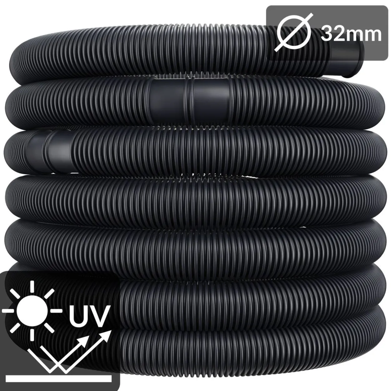 monzana Poolschlauch Schwarz Ø32mm x 6m