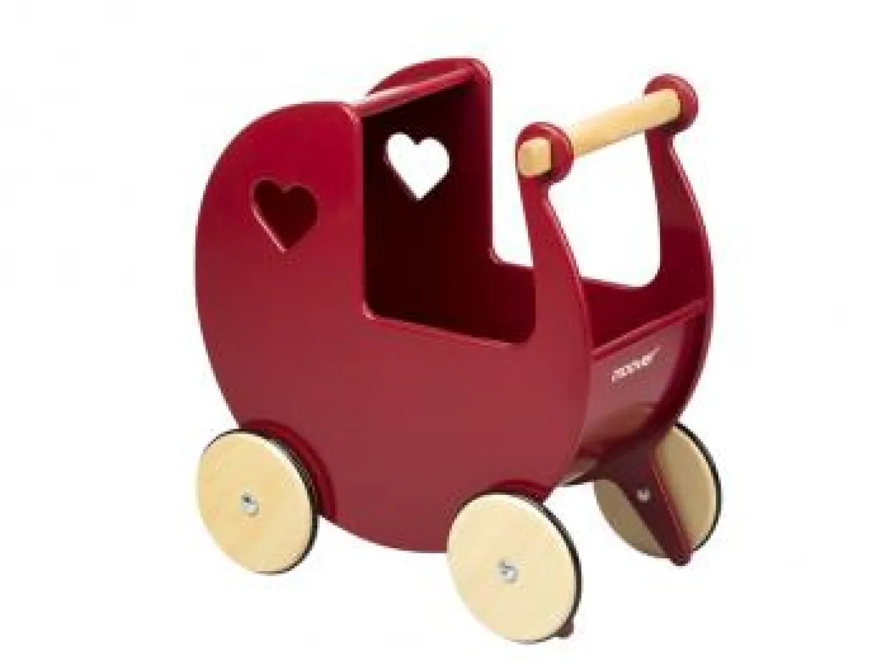 MOOVER Toys - Dänischer Designer Holz-Puppenwagen (solid rot) / dolls pram solid red