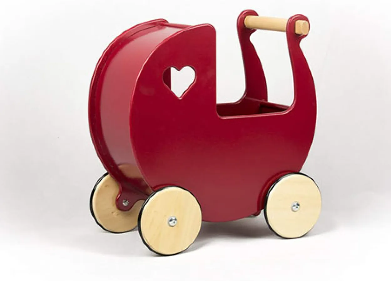 MOOVER Toys - Dänischer Designer Holz-Puppenwagen (solid rot) / dolls pram solid red