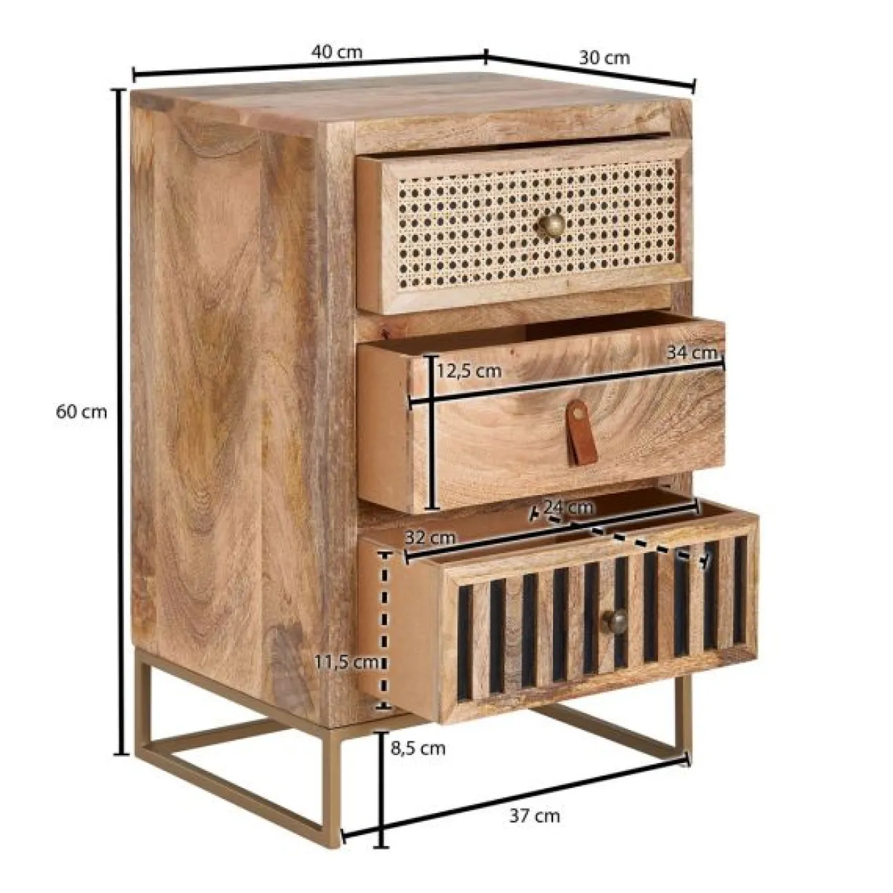 Nachttisch 40x60x30 cm Mango Massivholz