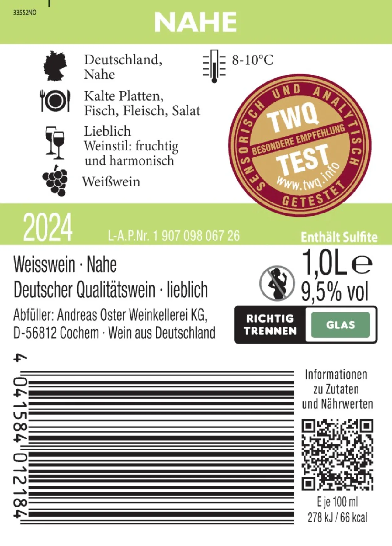 Nahe Qualitätswein QbA, lieblich