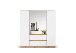 Nidda Drehtürenschrank, 4-türig, mit Spiegel und 2 Schubkästen, Alpinweiß/Eiche Artisan