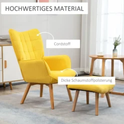 Ohrensessel mit Hocker, Relaxsessel, Polstersessel in Cord-Optik, Gelb