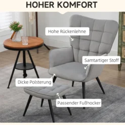 Ohrensessel mit Hocker, Relaxsessel, Loungesessel mit Samtoptik