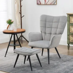 Ohrensessel mit Hocker, Relaxsessel, Loungesessel mit Samtoptik