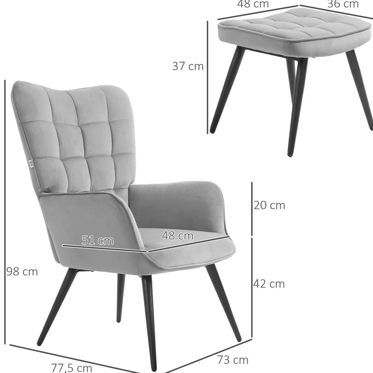 Ohrensessel mit Hocker, Relaxsessel, Loungesessel mit Samtoptik
