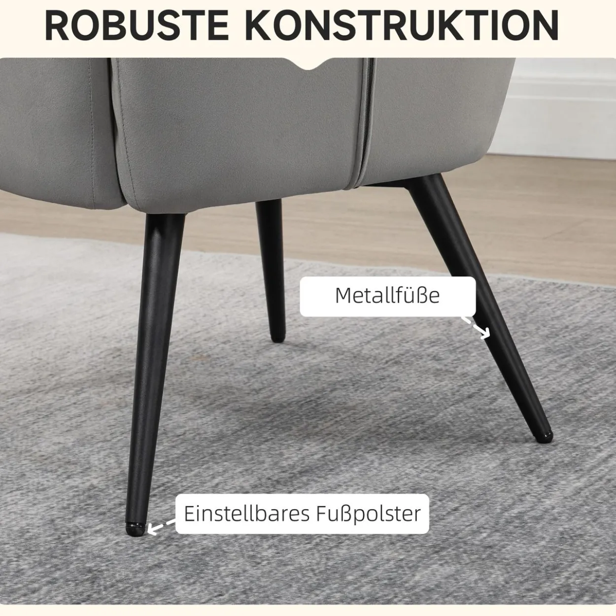 Ohrensessel mit Hocker, Relaxsessel, Loungesessel mit Samtoptik