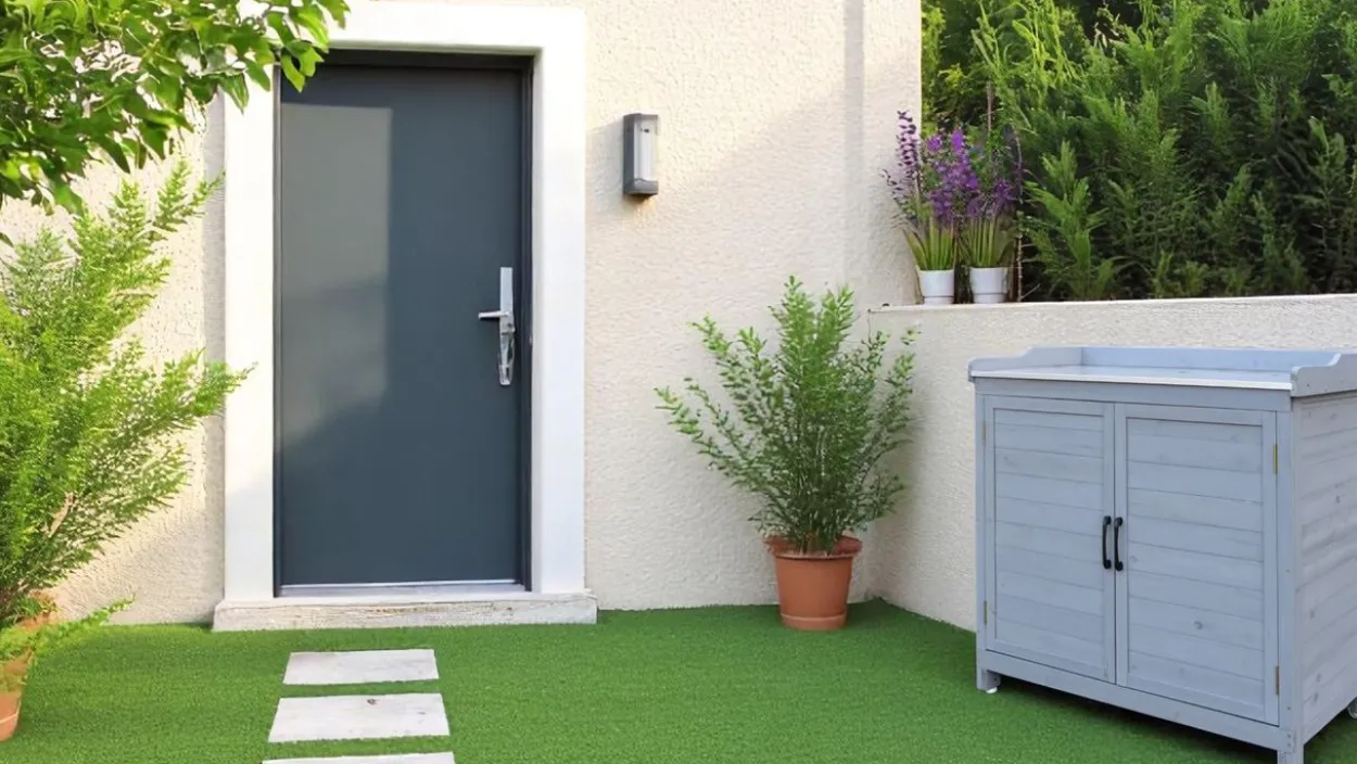 Outdoor Arbeitstisch mit Ablage, ca. 98 x 47 x 94 cm