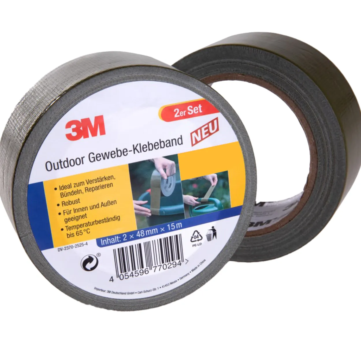 Outdoor-Gewebe-Klebeband, schwarz/ silber- 2er-Set