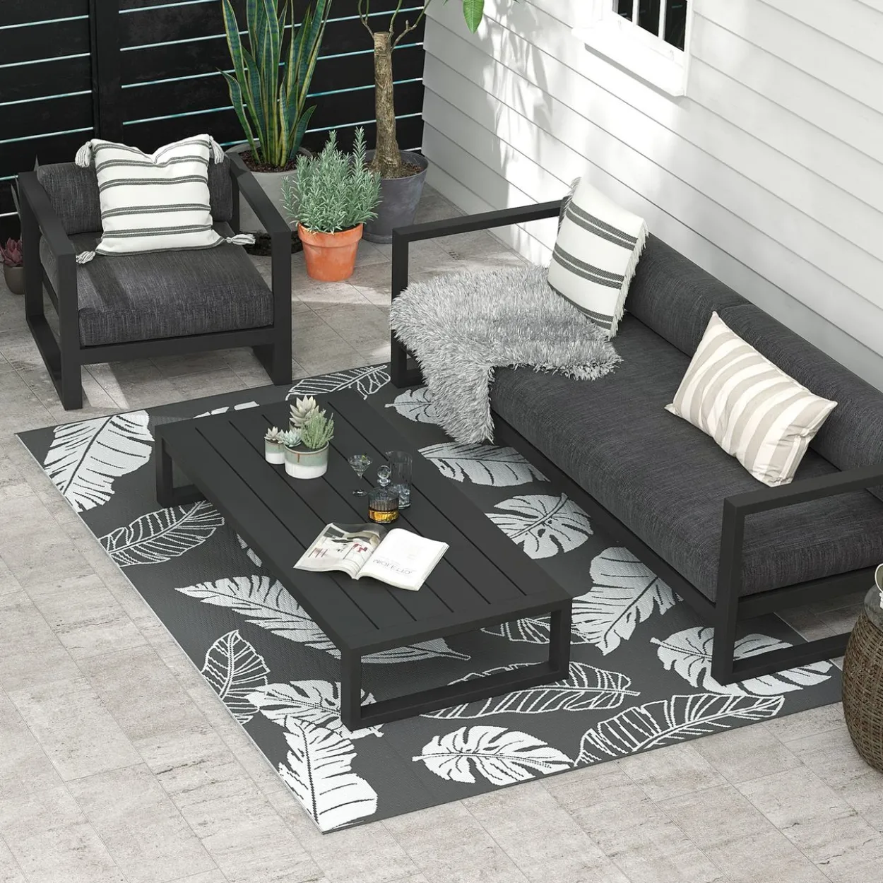 Outdoor-Teppich, Campingteppich mit Doppelseitigem Design für Balkon