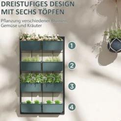 Outsunny Blumenständer, Pflanzenständer mit 8 Töpfen, Pflanzenregal für Garten