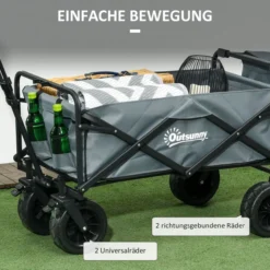 Outsunny Bollerwagen Faltbarer Transportwagen mit Kühltasche, Griff, Oxford