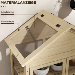 Outsunny Frühbeet aus Holz Abschließbar Gewächshaus Treibhaus mit 4 Ebenen Natur