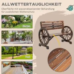 Outsunny Gartenbank 2-Sitzer Sitzbank Holzbank Wagenrad-Design bis 240 kg