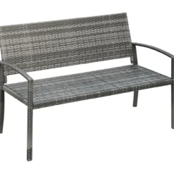 Outsunny Gartenbank, 2-Sitzer Sitzbank in Rattanoptik Parkbank bis 320 kg Stahl