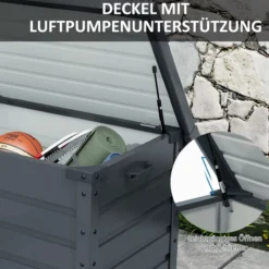 Outsunny Gartenbox Aufbewahrungsbox mit Rollen, Gartentruhe mit Schloss Grau