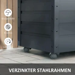 Outsunny Gartenbox Aufbewahrungsbox mit Rollen, Gartentruhe mit Schloss Grau