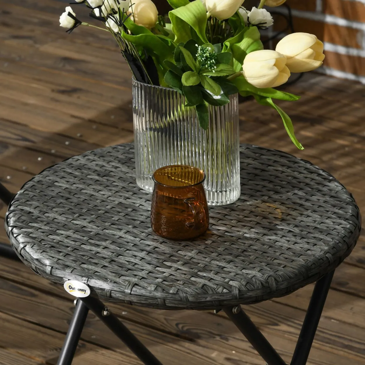 Outsunny Gartenmöbel-Set 3-tlg., Gartengarnitur mit Couchtisch, 2 Stühlen, Grau