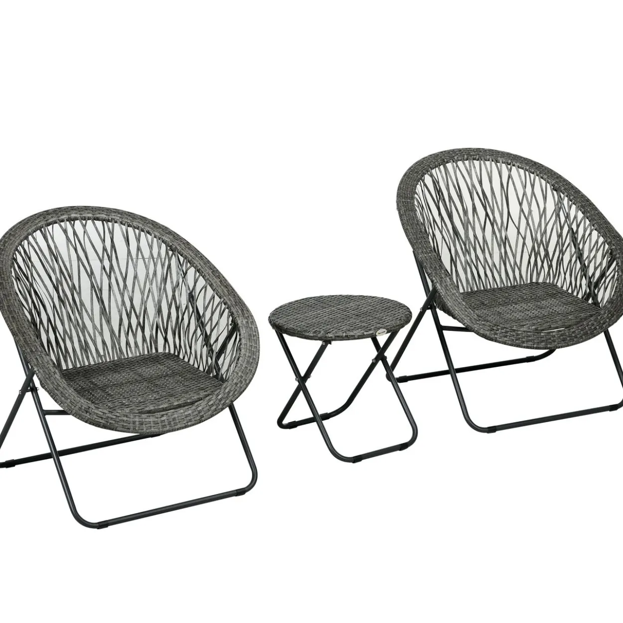 Outsunny Gartenmöbel-Set 3-tlg., Gartengarnitur mit Couchtisch, 2 Stühlen, Grau