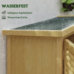 Outsunny Gartenschrank Holz Geräteschuppen 4 Fächer mit Asphaltdach Hellgelb