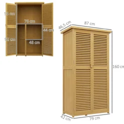 Outsunny Gartenschrank Holz Geräteschuppen 4 Fächer mit Asphaltdach Hellgelb