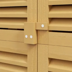 Outsunny Gartenschrank Holz Geräteschuppen 4 Fächer mit Asphaltdach Hellgelb