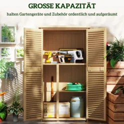 Outsunny Gartenschrank Holz Geräteschuppen 4 Fächer mit Asphaltdach Hellgelb