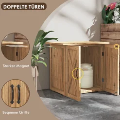 Outsunny Gartenschuppen, Holz-Geräteschrank, Doppeltür, Magnetverschlüsse, Braun