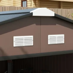 Outsunny Gerätehaus 12,4 m² Gartenhaus mit Pultdach, Schiebetür, Fundament Braun