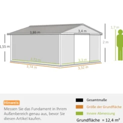 Outsunny Gerätehaus 12,4 m² Gartenhaus mit Pultdach, Schiebetür, Fundament Braun