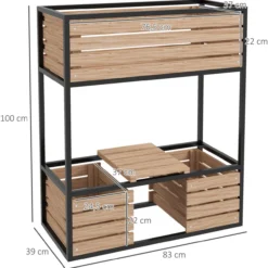 Outsunny Hochbeet aus Holz, 2-Stufiger Blumenkasten mit Ablage, Innenvlies