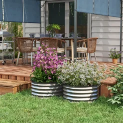 Outsunny Hochbeet aus Metall, 2er Set Blumenkasten, Kräuterbeet, Pflanzkasten