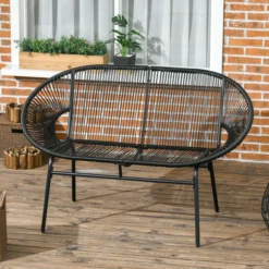 Outsunny Polyrattan Sitzbank 2-Sitzer Rattanbank Gartenbank bis 260 kg, Schwarz