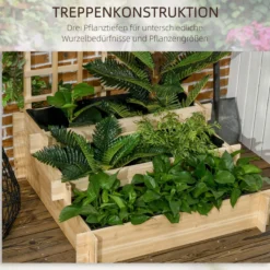 Outsunny 3-stufiges Hochbeet mit Rankgitter, Pflanzkasten, 95 x 95 x 110H cm
