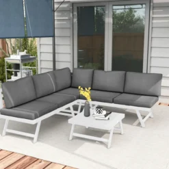 Outsunny 4tlg. Gartenmöbel-Set Balkonmöbel-Set mit Ecksofa Zweisitzer Couchtisch