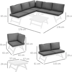 Outsunny 4tlg. Gartenmöbel-Set Balkonmöbel-Set mit Ecksofa Zweisitzer Couchtisch