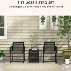 Outsunny 3tlg. Rattan Gartenmöbel-Set, Gartengarnitur mit Kissen Schwarz