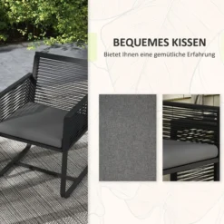 Outsunny 3tlg. Rattan Gartenmöbel-Set, Gartengarnitur mit Kissen Schwarz