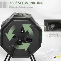 Outsunny Trommel-Komposter 160L Gartenkomposter mit 2 Kammern für Bio-Abfälle