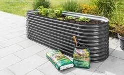Oval-Hochbeet XL aus Stahl, ca. 240 x 80 x 81 cm - Anthrazit