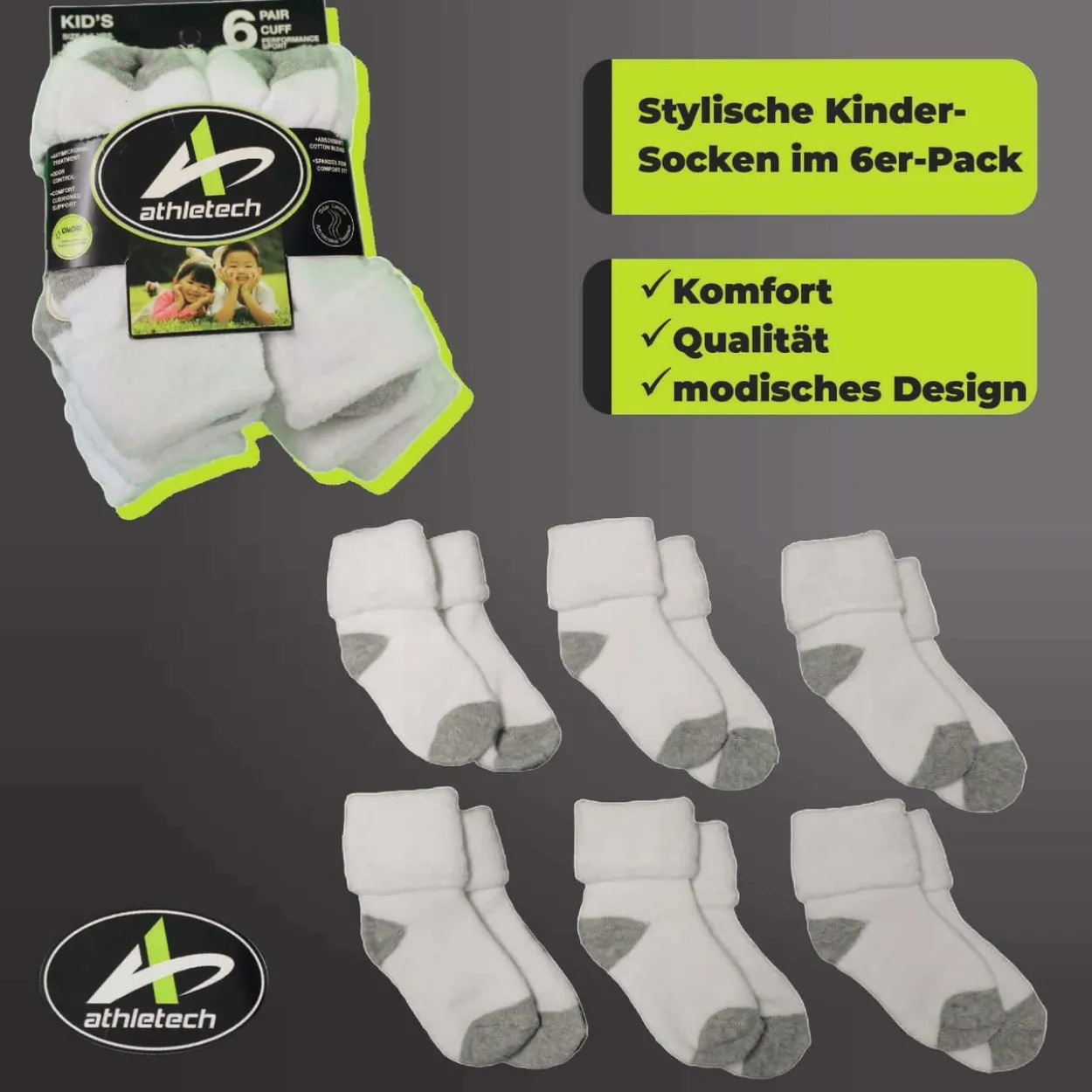 6 Paar Thermo Socken für Kinder 3-5 Jahre mit Bündchen bis Gr. 34