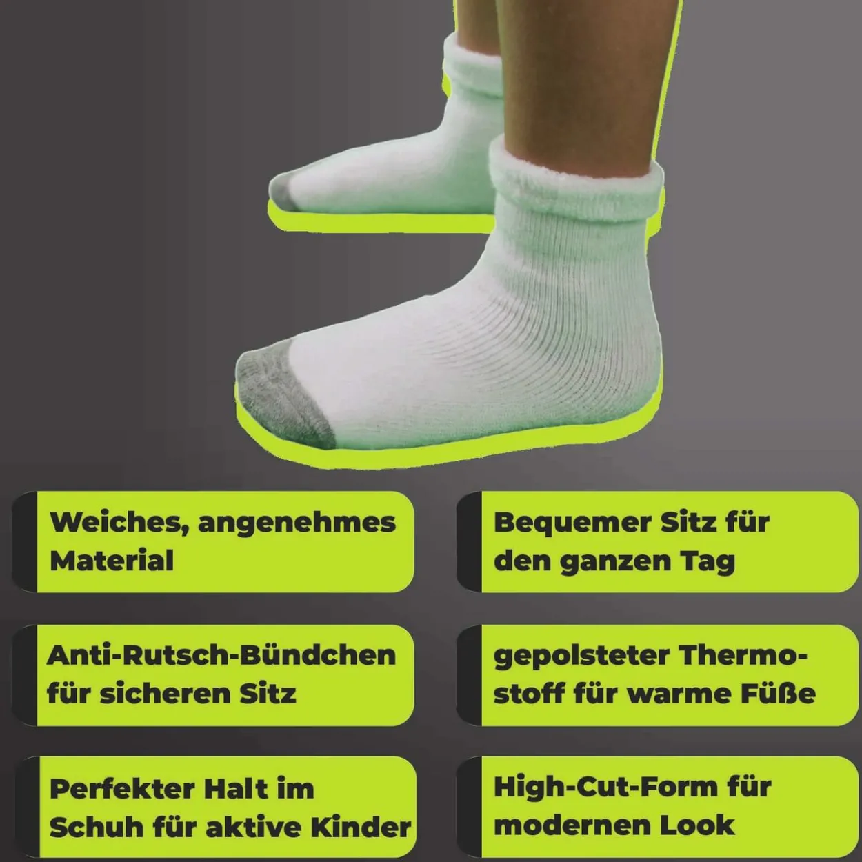 6 Paar Thermo Socken für Kinder 3-5 Jahre mit Bündchen bis Gr. 34