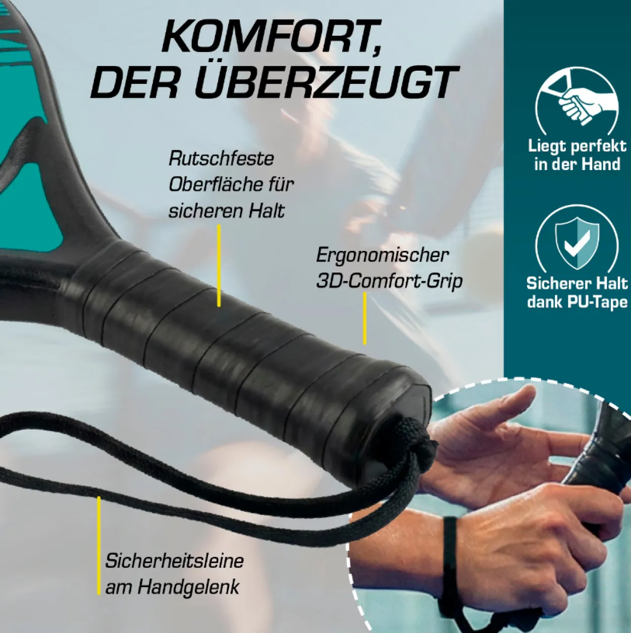 Padelschläger 46,5cm schwarz Starter Set - 4tlg.
