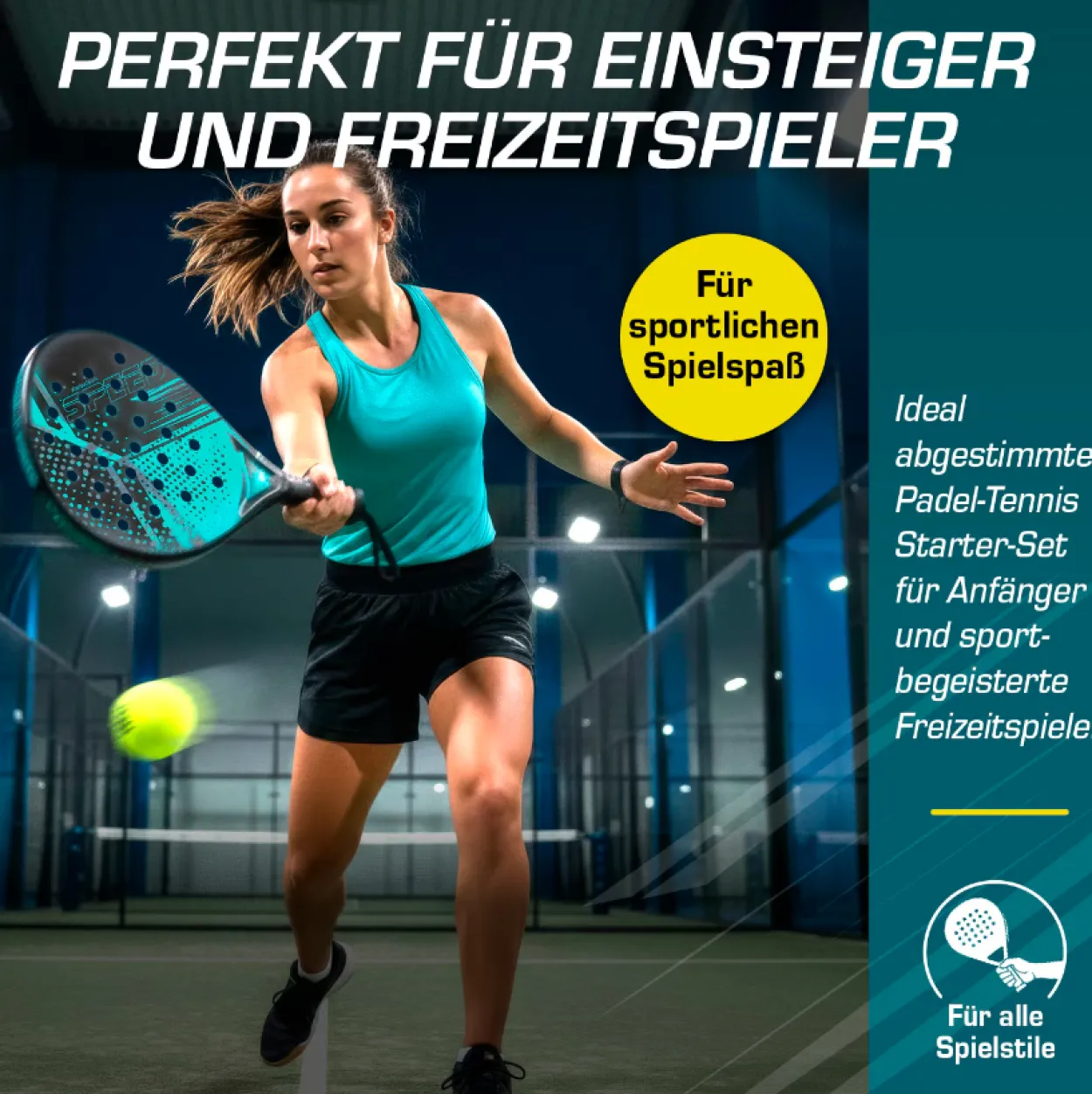 Padelschläger 46,5cm schwarz Starter Set - 4tlg.