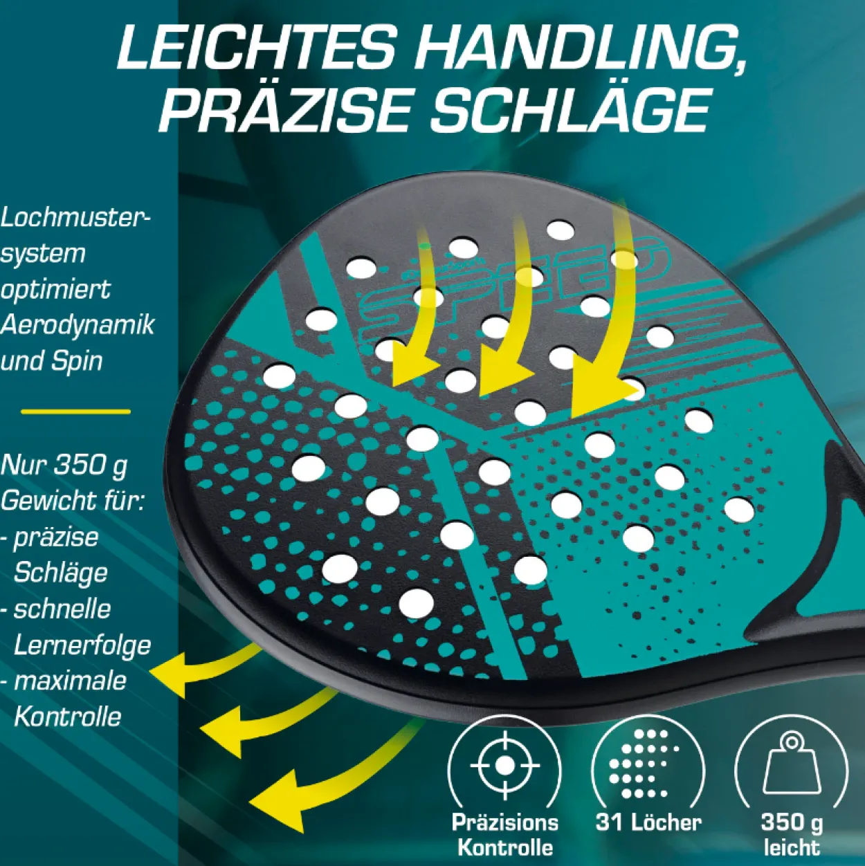 Padelschläger 46,5cm schwarz Starter Set - 4tlg.