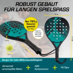 Padelschläger 46,5cm schwarz Starter Set - 4tlg.