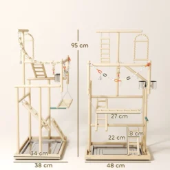 Papageien Spielplatz, 48 x 38 x 95 cm, Vogelspielplatz für Papageien Naturholz